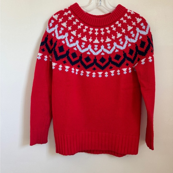 J. Crew Fair Isle Cerise Red Merino Wool Chunky Sweater XXS - Picture 5 of 7
